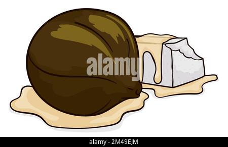 Isolated view of a delicious and salty cheese with fig soaked in sweet syrup. Design in cartoon style over white background. Stock Vector