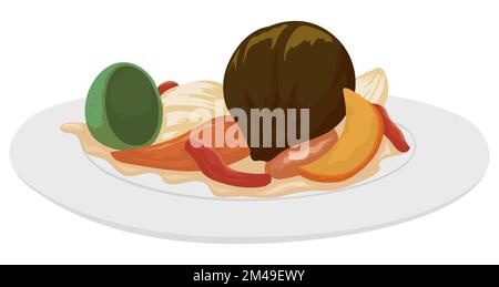 Delicious plate presenting a traditional Colombian dessert, the 'Desamargado' prepared with soaked lemon, orange and bell pepper peels and tasty fig. Stock Vector