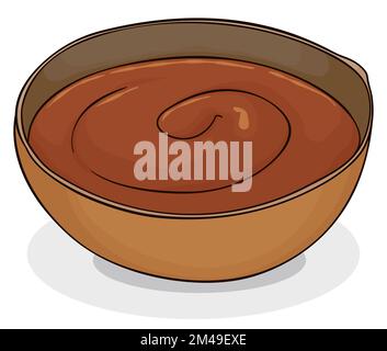 Delicious and creamy blancmange -or manjar blanco-, served in a traditional wooden bowl. Design in cartoon style. Stock Vector