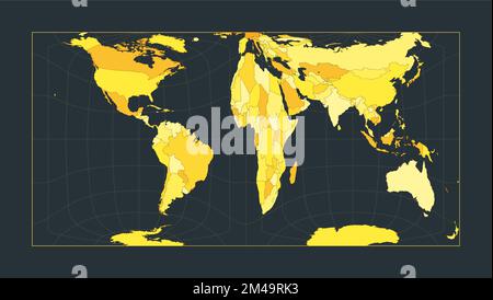 World Map. Gringorten square equal-area projection. Futuristic world illustration for your infographic. Bright yellow country colors. Vibrant vector i Stock Vector