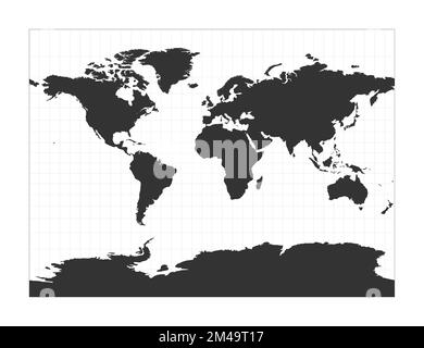 Map of The World. Miller cylindrical projection. Globe with latitude and longitude net. World map on meridians and parallels background. Vector illust Stock Vector