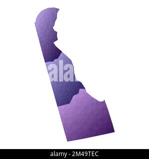 Delaware map. Geometric style us state outline with counties. Appealing violet vector illustration. Stock Vector