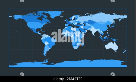 World Map. Equirectangular (plate carree) projection. Futuristic world illustration for your infographic. Nice blue color palette. Stock Vector