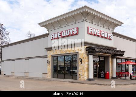 A Five Guys Burgers and Fries restaurant in Houston. Stock Photo