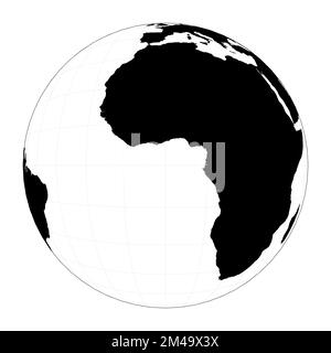 World map with meridians. Satellite (tilted perspective) projection. Plan world geographical map with graticlue lines. Vector illustration. Stock Vector