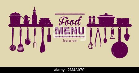 Heading part illustration of the menu table of the restaurant | rough sketch texture Stock Vector