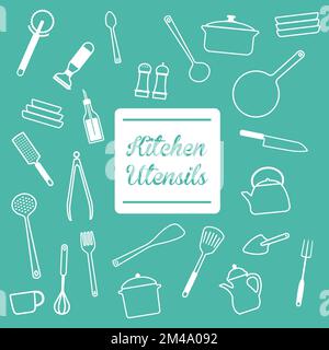 Hanging kitchen utensil vector illustration set Stock Vector