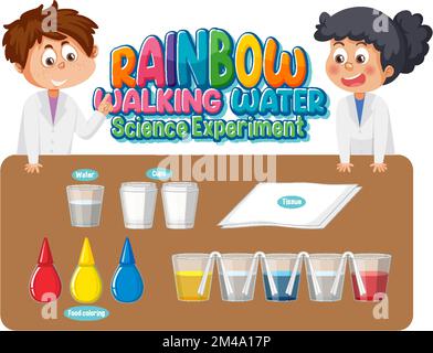 Rainbow walking water science experiment illustration Stock Vector