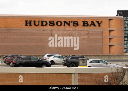 Toronto, ON, Canada – December 17, 2022: The logo and brand sign of Hudson's Bay Company. The Hudson's Bay Company is a Canadian retail business group Stock Photo