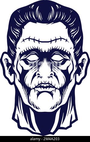 Zombie Face Halloween monochrome vector illustrations for your work logo, merchandise t-shirt, stickers and label designs, poster, greeting cards Stock Vector