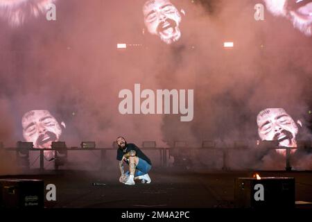 American rapper Post Malone performs during Qatar Fashion United event, where various concerts and fashion shows were organised, two days before the end of FIFA World Cup Qatar 2022, inside the 974 Stadium, in Doha, Qatar on December 16, 2022. Photo by QC-Balkis Press/ABACAPRESS.COM Stock Photo