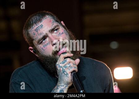 American rapper Post Malone performs during Qatar Fashion United event, where various concerts and fashion shows were organised, two days before the end of FIFA World Cup Qatar 2022, inside the 974 Stadium, in Doha, Qatar on December 16, 2022. Photo by QC-Balkis Press/ABACAPRESS.COM Stock Photo