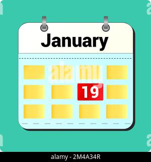 calendar vector drawing, date January 19 on the page Stock Vector