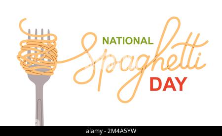 National Spaghetti Day. Spaghetti Word, Pasta and Fork Stock Vector