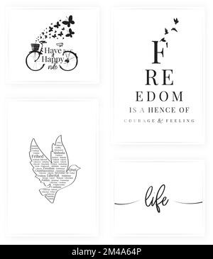 Have a happy ride, vector. Minimalist poster design set in four pieces. Wall art, artwork Stock Vector