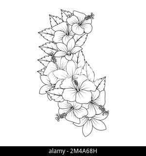 hibiscus flower doodle art design of coloring page with detailed line art vector graphic Stock Vector