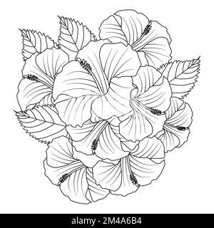 rose of sharon flower doodle art design of coloring page with detailed line art vector graphic Stock Vector