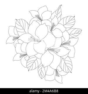 flower coloring page with pencil sketch drawing in vector graphic in blooming petal line drawing Stock Vector