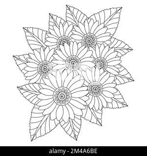 beautiful flowers coloring page with pencil sketch drawing detailed in vector graphic of line art Stock Vector