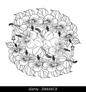 rose of sharon flower doodle art design of coloring page with detailed line art vector graphic Stock Vector