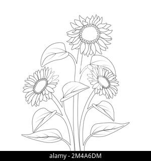 kids sunflower coloring page pencil drawing of vector design with pencil sketch Stock Vector