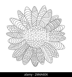 sunflower zentangle coloring page with henna decorative flowers design illustration Stock Vector