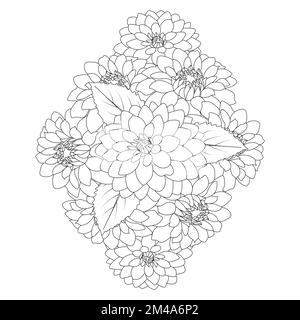 dahlia flower illustration with pencil stroke in doodle art design of coloring page design Stock Vector