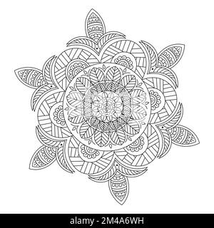 decorative mandala style flower zentangle background for adult coloring page Stock Vector