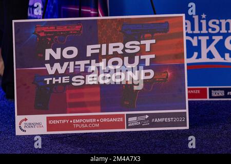 Phoenix, USA. 19th Dec, 2022. Turning Point USA's “AmFest 2022” continued its general sessions on Monday, Dec. 19. 2022 in Phoenix, Arizona, with speeches by many of the most prominent figures in the extreme right wing of American conservatism. Their themes included standard culture-war fare of Christian nationalism, rigid gender definitions and roles, gun rights, election fraud, attacks on liberals, and opposition to Covid science. (Photo by John Rudoff/Sipa USA) Credit: Sipa USA/Alamy Live News Stock Photo