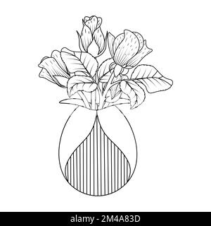 vase of rose flower coloring page element with graphic illustration design with decorative easy sketches Stock Vector