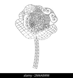 flowers rose zentangle coloring page with decorative easy sketches design illustration Stock Vector