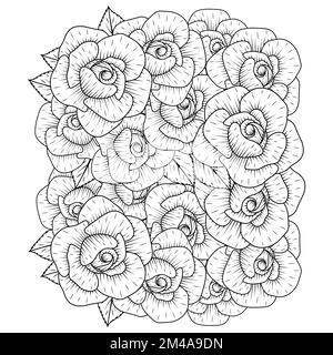 rose flower coloring page dot line art with doodle style adult coloring book illustration Stock Vector