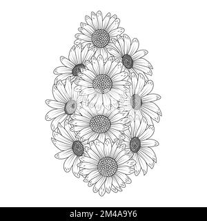 daisy flower adult coloring book page design of black line drawing beautiful daisy flower bouquet Stock Vector