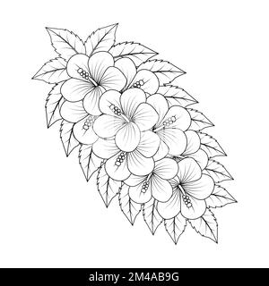 rose of sharon coloring page illustration with line art stroke of black and white hand drawn Stock Vector