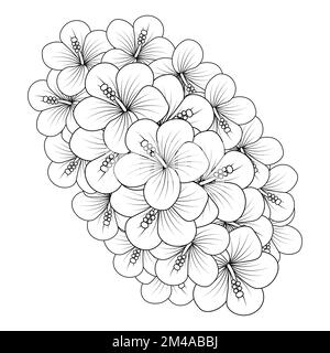 rose of sharon coloring page illustration with line art stroke of black and white hand drawn Stock Vector