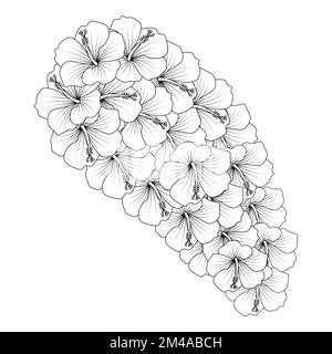 rose of sharon coloring page illustration with line art stroke of black and white hand drawn Stock Vector