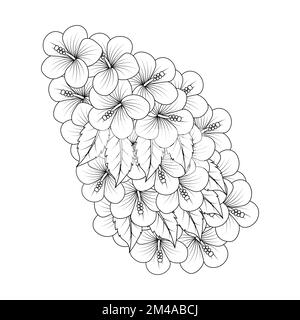 rose of sharon coloring page illustration with line art stroke of black and white hand drawn Stock Vector