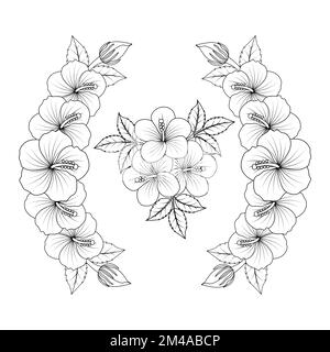 rose of sharon coloring page illustration with line art stroke of black and white hand drawn Stock Vector