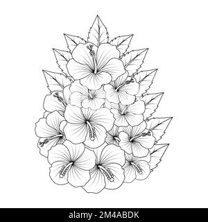 rose of sharon coloring page illustration with line art stroke of black and white hand drawn Stock Vector