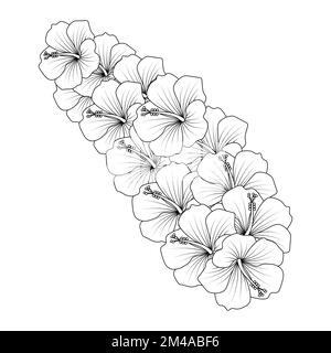 rose of sharon coloring page illustration with line art stroke of black and white hand drawn Stock Vector