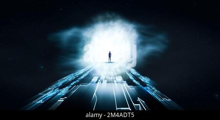 Dark abstract Sci Fi path with Outer Space in background Stock Photo ...