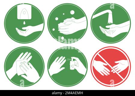 Set of personal hygiene symbols. Hand disinfection. Vector illustration. Stock Vector