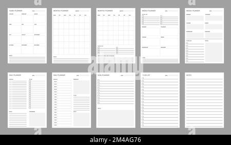 Planner page templates. Business week organizer checklist, office work  printable vector agenda, school or college education daily goal planners  templa Stock Vector Image & Art - Alamy