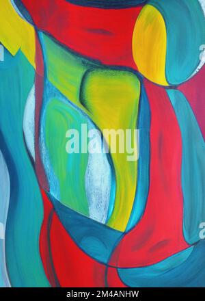 Abstract painting consisting of chaotic multicolored bright various shapes and figures separated by black lines Stock Photo