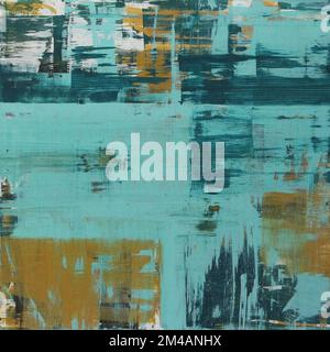 Creative painting with smears of blue and yellow oil paints as abstract background Stock Photo