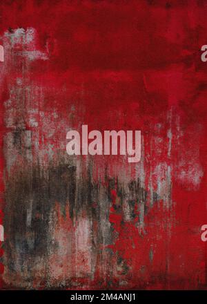 Abstract background of shabby concrete wall surface with bright red paint and weathered parts Stock Photo