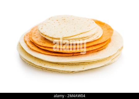 Mexican Corn Tortillas isolated on the white background. Stock Photo