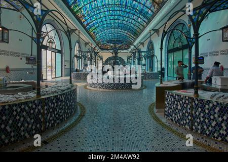 The new fish market inside Old Doha port (Mina District)  in Doha, Qatar interior shot. Stock Photo