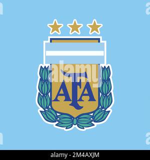 New shield of the AFA. Argentine Football Association. Third star. Championship won by the national team in the FIFA World Cup Qatar 2022. Stock Vector