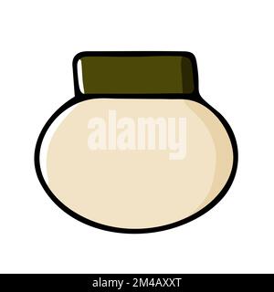 Doodle jar for spices. Color container with lid on white background. Hand-drawn cozy kitchen utensils, dishes for food, cooking. Cafe, organization of Stock Vector